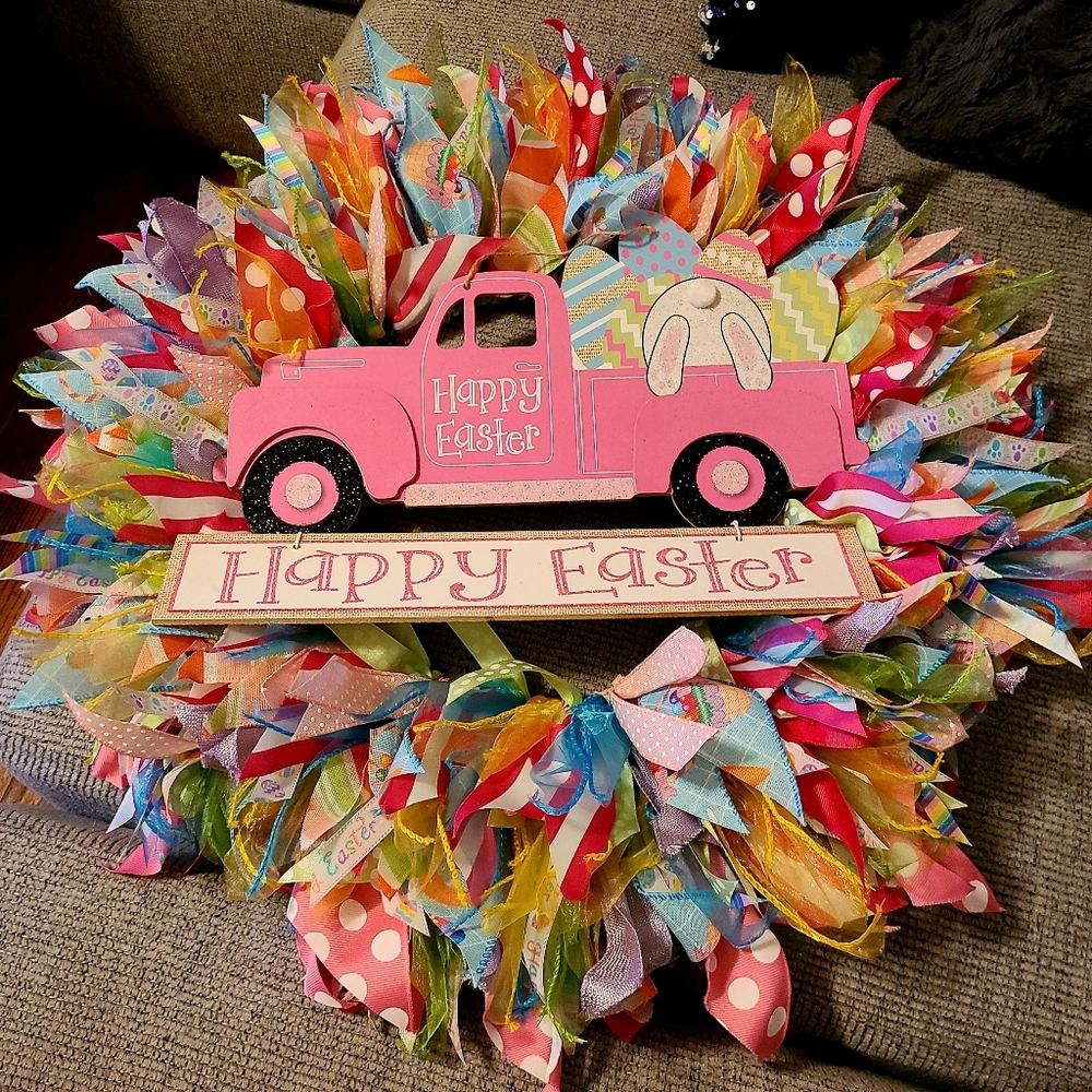 Easter Ribbon Wreath 18" approximately